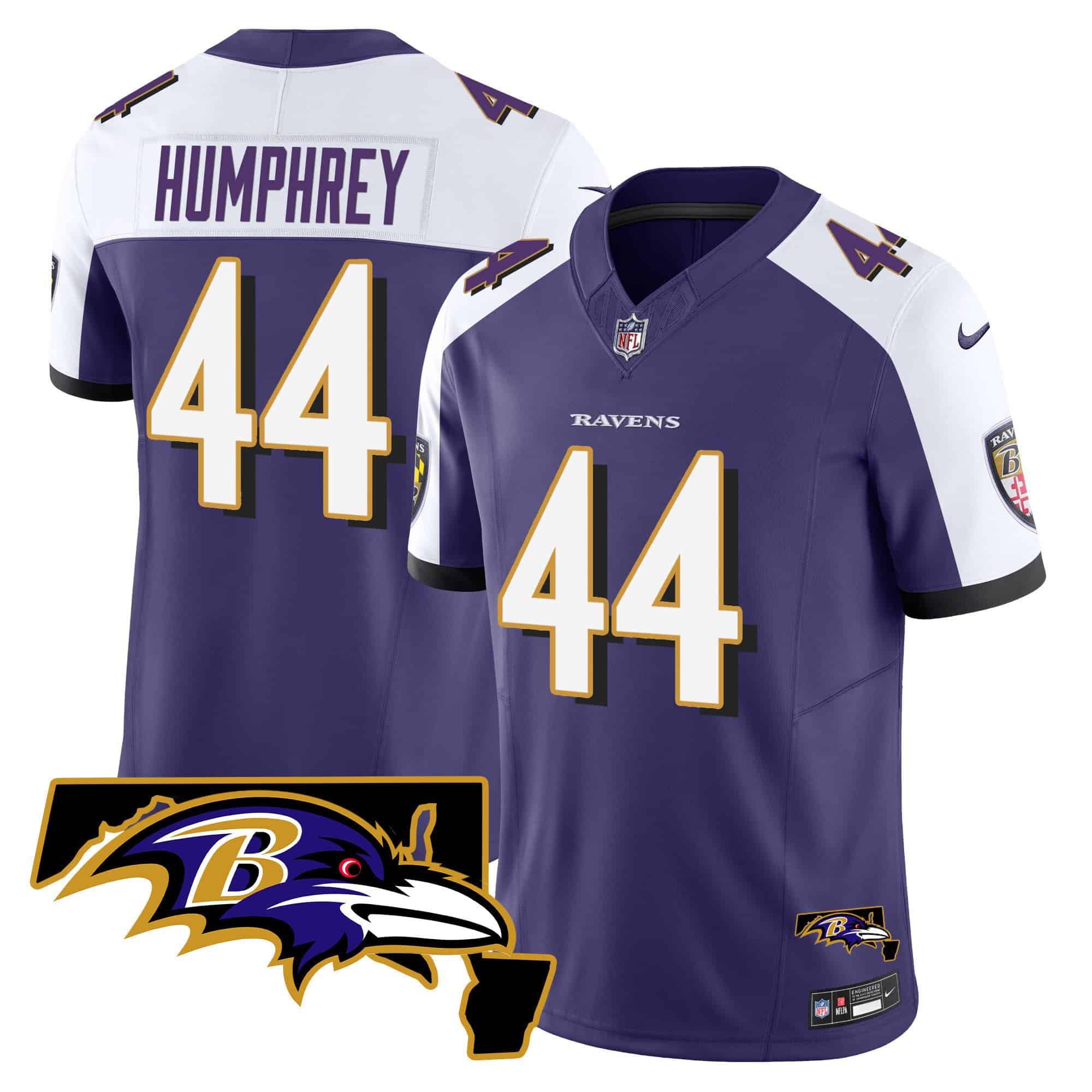 Men Baltimore Ravens #44 Humphrey Purple 2024 Nike Maryland Patch Vapor Limited NFL Jersey